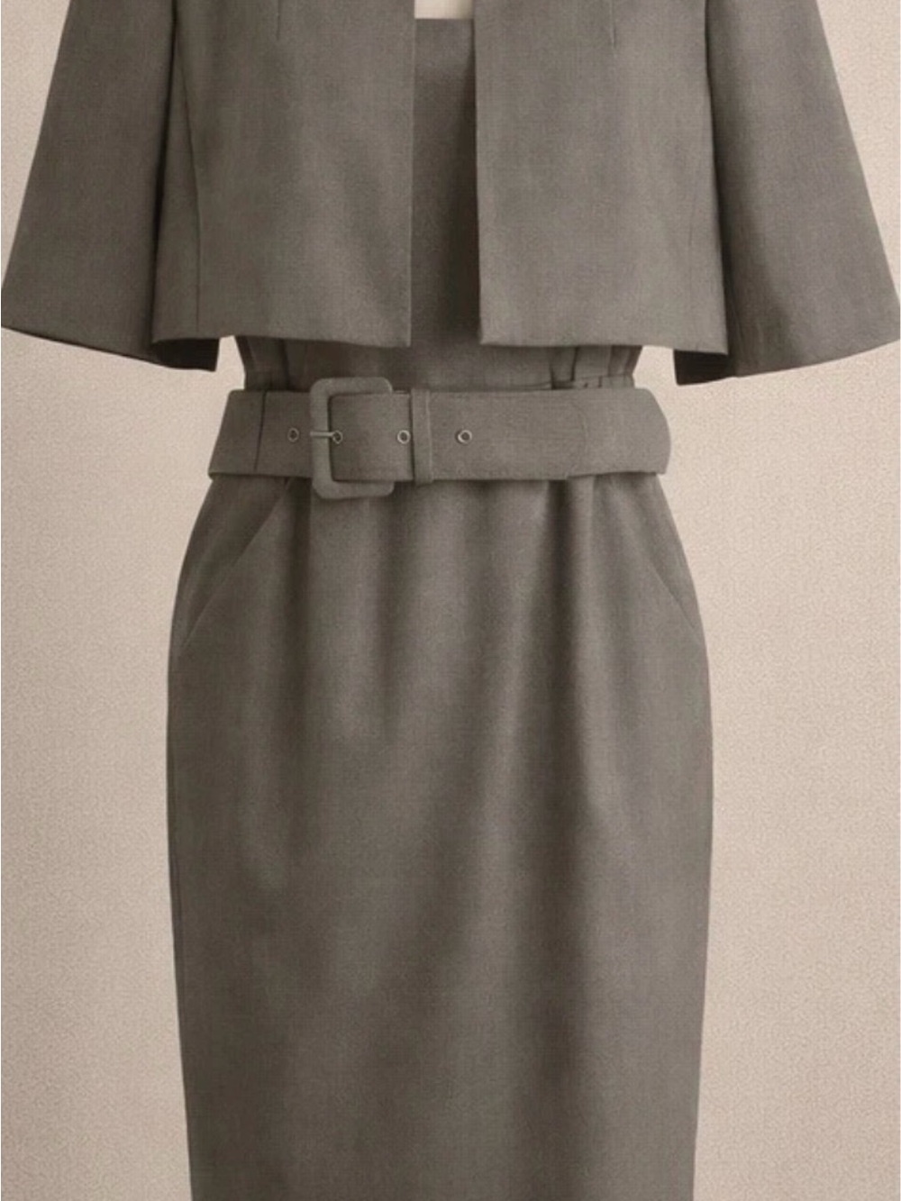 Calvin Klein Tailored Belted Pencil Skirt in Gray